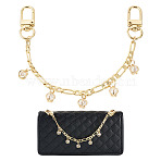 Brass Figaro Chains Bag Strap, with Zinc Alloy Swivel Clasp and Brass Micro Pave Clear Cubic Zirconia Crown Charms, for Bag Replacement, Real 14K Gold Plated, 210mm(AJEW-TAC00041)