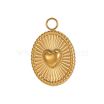 304 Stainless Steel Pendants, Ion Plating(IP), Oval with Heart Charms, Real 18K Gold Plated, 18x15mm, Hole: 3mm(STAS-OY011-55G)