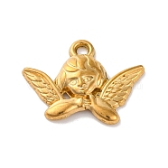 304 Stainless Steel Pendants, Angel Cupid Charm, Real 18K Gold Plated, 15x20.5x3mm, Hole: 1.6mm(STAS-M072-09G)