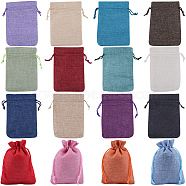 Rectangle Polyester Imitation Burlap Packing Pouches Drawstring Bags, for Christmas, Wedding Party and DIY Craft Packing, Mixed Color, 14x10cm, 16 colors, 1pc/color, 16pcs/set(ABAG-BBC0001-05B)