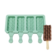 Food Grade DIY Rectangle Ice-cream Silicone Molds, Ice Pop Molds, for Making Ice Cream, 4 Cavities, Aquamarine, 129x180x23mm, Inner Diameter: 69x34.5mm(DIY-D062-05A)