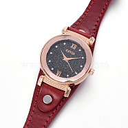 Wristwatch, Quartz Watch, Alloy Watch Head and PU Leather Strap, Dark Red, 9-1/8 inch~9-1/2 inch(23.1~24.2cm), 13~14x2.5~3mm, Watch Head: 34x37x13mm(X-WACH-I017-12B)