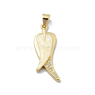 Brass Micro Pave Clear Cubic Zirconia Pendants, with Sythetic Opal, Leaf, Real 18K Gold Plated, 28.5x10.5x2.5mm, Hole: 4x3.5mm(KK-A221-06G)