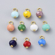 Electroplate Imitation Jade Glass Charms, with Alloy & Iron Findings, Faceted, Rondelle, Golden, Mixed Color, 12x8mm, Hole: 2.2mm(PALLOY-JF00395-M)