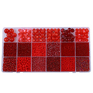 DIY 18 Style Resin & Acrylic Beads Jewelry Making Finding Kit, Round & Rice & Tube, Red, 6.5~7x2~12x1.5~11.5mm, Hole: 0.7~2mm(DIY-NB0012-04G)
