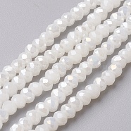 Electroplate Glass Beads Strands, Full Rainbow Plated, Faceted, Rondelle, White, 4~4.5x3mm, Hole: 0.5mm, about 113~115pcs/strand, 41~42cm(EGLA-F124-FR-A03)