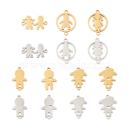 PandaHall Jewelry 14Pcs 14 Style 201 Stainless Steel Connector Charms, Laser Cut, Boy & Girl, Mixed Color, 10~19x11.5~16x1mm, Hole: 1.4~1.5mm, 1pc/style(STAS-PJ0001-27)