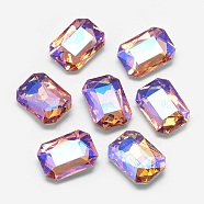 Pointed Back Glass Rhinestone Cabochons, Back Plated, Faceted, AB Color Plated, Rectangle Octagon, Dark Salmon, 18x13x5mm(RGLA-T019-13x18mm-04)