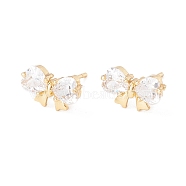 Clear Cubic Zirconia Bowknot Stud Earrings, Brass Jewelry for Women, Lead Free & Cadmium Free, Real 18K Gold Plated, 8x12mm, Pin: 0.8mm(EJEW-F282-43G)