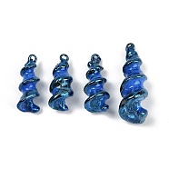 Spray Painted Natural Trochus Shell Pendants, Spiral Charms, Royal Blue, 26~38x10~14x8~13mm, Hole: 1~1.5x1.5~2.5mm(SHEL-K006-48A)