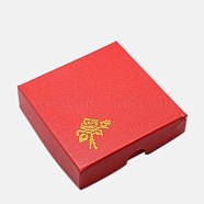 Cardboard Bracelet Boxes, with Sponge inside, Rose Flower Pattern, Square, Red, 90x90x22~23mm(CBOX-G003-14E)
