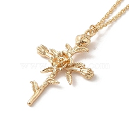 304 Stainless Steel Cross with Flower Pendant Necklaces for Women, Golden, 17.40 inch(44.2cm),(NJEW-A020-03H-G)