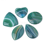 Dyed Natural Striped Agate/Banded Agate Pendants, Mixed Shape, Teal, 36~54x32~41x5~7mm, Hole: 2mm(G-S280-02)