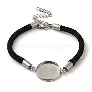 Milan Cord & 304 Stainless Steel Bracelets Making, with Round Tray, Black, Tray: 18mm, 7-3/8 inch(18.8cm)(MAK-H004-02H-P01)