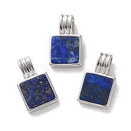 Natural Lapis Lazuli Pendants, Rack Plating Brass Charms, Long-Lasting Plated, Lead Free & Cadmium Free, Square, Platinum, 16.5x10x5mm, Hole: 2.5x4.5mm(G-B123-03P-03)