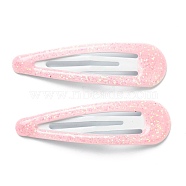 Cute Iron Snap Hair Clips, with Enamel and Powder, Teardrop, for Childern, Pink, 48.5x14x2mm(PHAR-L006-C01)