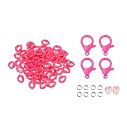 DIY Masks Chains Making Kits, Including 304 Stainless Steel Jump Rings, Opaque Acrylic Linking Rings, Transparent Glass Charms and Plastic Lobster Claw Clasps, Deep Pink, 13.5x10.5x3.5mm, Hole: 1.2mm, 94Pcs/bag(DIY-YW0002-74E)