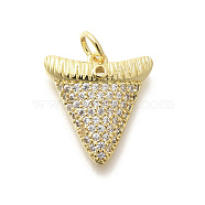 Brass Micro Pave Clear Cubic Zirconia Pendants, with Jump Ring, Long-Lasting Plated, Lead Free & Cadmium Free, Triangle Charms, Real 18K Gold Plated, 15.5x14.5x3.5mm, Hole: 3.5mm(KK-L225-010G)