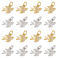16Pcs 2 Colors Brass Micro Pave Clear Cubic Zirconia Bird Charms, with Jump Ring, Swallow Charm, Platinum & Golden, 9x12x2mm, Hole: 3mm, 8pcs/color(FIND-DC0003-26)