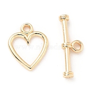 Rack Plating Brass Toggle Clasps, Cadmium Free & Lead Free, Long-Lasting Plated, Heart, Light Gold, Heart: 14x11.5x1.4mm, Hole: 1.6mm, Bar: 18.5x6.6x3mm,  Hole: 1.6mm(KK-E034-03LG)