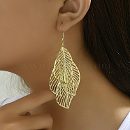 Gold Plated Leaf Tassel Long Earrings, Leaf(MO8015)