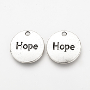 Tibetan Style Alloy Pendants, Inspirational Message Pendants, Flat Round with Word Hope, Cadmium Free & Lead Free, Antique Silver, 20x2mm, Hole: 2mm, about 490pcs/1000g(TIBEP-Q078-19AS-RS)