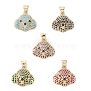 Brass Micro Pave Cubic Zirconia Pendants, Real 16K Gold Plated, Dog Charms, Mixed Color, 16x17x6.5mm, Hole: 5x3.5mm.(KK-M240-01)