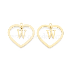 201 Stainless Steel Pendants, Hollow, Heart with Letter A~Z, Real 18K Gold Plated, Letter.W, 29x29.5x1mm, Hole: 2mm, A~Z: 12x8~10.5x1mm(STAS-N090-LA894-W-G)