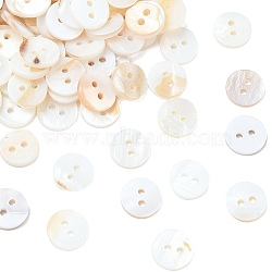 2-Hole Shell Flat Round Buttons, Seashell Color, 10x2mm, Hole: 1.5mm(BUTT-P012-11)