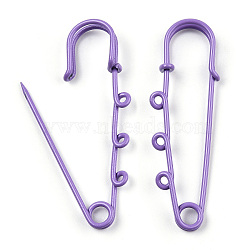 Spray Painted Iron Brooch Findings, Kilt Pins with Triple Loops, Medium Purple, 50x50x5.5mm, Hole: 2.5mm(IFIN-K043-01B-07)