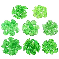 120Pcs 8 Styles Transparent Acrylic Pendants, Leaf, Lawn Green, 19.5~28x10.5~24x1.2~3.5mm, Hole: 1.2~2mm, 15pcs/style(OACR-FS0001-71)