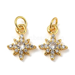 Rack Plating Brass Micro Pave Cubic Zirconia Pendants, with Jump Ring, Cadmium Free & Lead Free, Long-Lasting Plated, Snowflake, Real 18K Gold Plated, 13x10.5x3mm, Hole: 3.4mm(KK-A200-13G)