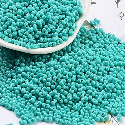 Baking Paint Glass Seed Beads, Peanut, Medium Turquoise, 2x4.5x2mm, Hole: 0.8~0.9mm, about 15000pcs/pound(SEED-A033-05O)