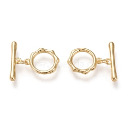Brass Toggle Clasps, Long-Lasting Plated, Ring & Bar, Real 18K Gold Plated, Ring: 16x13x2mm, Hole: 1.6mm, Bar: 20x5x2.8mm, Hole: 1.6mm(KK-F820-05G)