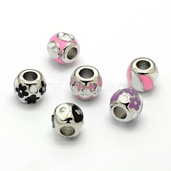 Mixed 304 Stainless Steel Enamel Barrel Large Hole Beads, Stainless Steel Color, 11x10mm, Hole: 5mm(STAS-N070-01)