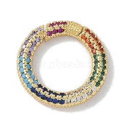 Rack Plating Brass Micro Pave Cubic Zirconia Spring Gate Rings Clasps, Cadmium Free & Lead Free, Long-Lasting Plated, Colorful, 19.5x3mm, Hole: 12.5mm(KK-NH0002-04G-02)