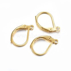 304 Stainless Steel Leverback Earring Findings, with Loop, Real 24K Gold Plated, 15x10x2mm, Hole: 1.4mm, Pin: 1x0.8mm(X-STAS-P210-31G)