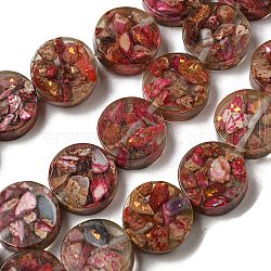 Dyed Natural Imperial Jasper with Resin Beads Strands, Flat Round, Cerise, 16x5.5~7mm, Hole: 1.2mm, about 11pcs/strand, 6.93 inch(17.6cm)(G-G083-E03-01)