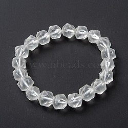 Frosted Glass Beads Stretch Bracelets, Faceted, Polygon, Clear, Beads: 9~9.5x9~9.5mm, Inner Diameter: 2-1/8 inch(5.4cm)(BJEW-I296-10D-01)