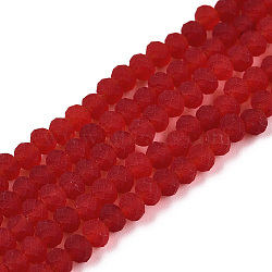 Transparent Glass Beads Strands, Faceted, Frosted, Rondelle, Crimson, 3.5~3.8mm, Hole: 1mm, about 113~115pcs/strand, 32.5~33cm(EGLA-A044-T3mm-MD01)