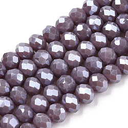 Electroplate Glass Beads Strands, Pearl Luster Plated, Faceted, Rondelle, Old Rose, 2.3~2.7x2mm, Hole: 0.4mm, about 150~155pcs/strand, 32~33cm(EGLA-A044-P1mm-A11)