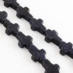 Synthetic Blue Goldstone Bead Strands, Cross, MidnightBlue, 16~17x12~13x4~6mm, Hole: 1mm; about 25pcs/strand, 16.1inches(G-R185-07)