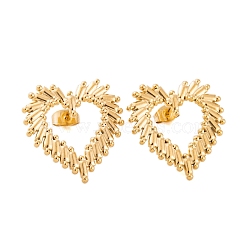 Ion Plating(IP) 304 Stainless Steel Stud Earrings for Women, Hollow Heart, Real 18K Gold Plated, 25x24mm(EJEW-P279-05G)