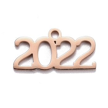 304 Stainless Steel Pendants, Number 2022, Rose Gold, 10.5x20x1.4mm, Hole: 1.8mm