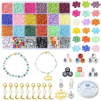 DIY Bracelet Necklace Making Kit, Including Round Glass Seed & Acrylic Letter Beads, Thunderbird & Pineapple & Butterfly Alloy Charms & Clasps, Mixed Color