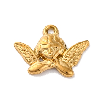 304 Stainless Steel Pendants, Angel Cupid Charm, Real 18K Gold Plated, 15x20.5x3mm, Hole: 1.6mm