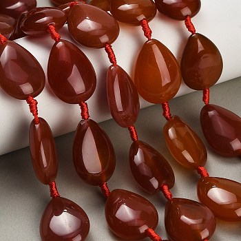 Dyed & Heated Natural Carnelian Beads Strands, Teardrop, 24~26x17.5~20x9~9.5mm, Hole: 1.2mm, about 13pcs/strand, 15.94''~16.34''(40.5~41.5cm)