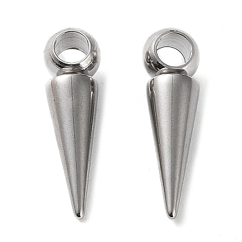 304 Stainless Steel Pendants, Cone Charm, Stainless Steel Color, 21x5.5mm, Hole: 3.2mm