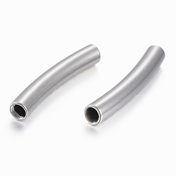 304 Stainless Steel Tube Beads, Curved, Stainless Steel Color, 25x4mm, Hole: 3mm