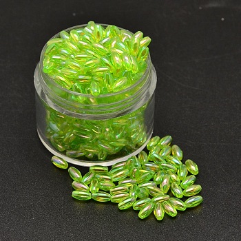 AB Color Plated Rice Electroplated Eco-Friendly Transparent Acrylic Beads, Green Yellow, 6x3mm, Hole: 1mm, about 17700pcs/500g